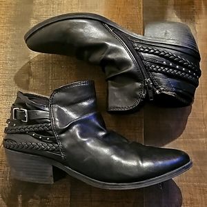 Black Leather Ankle Boots, Size 7